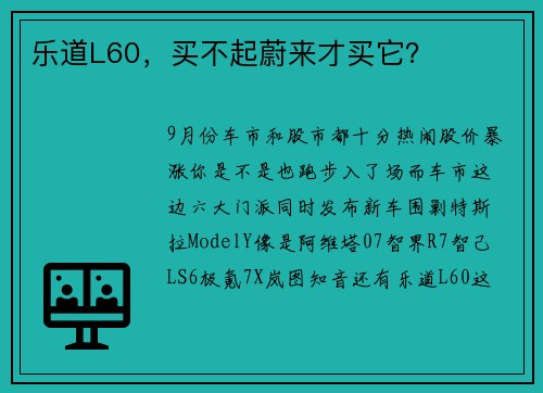 乐道L60，买不起蔚来才买它？