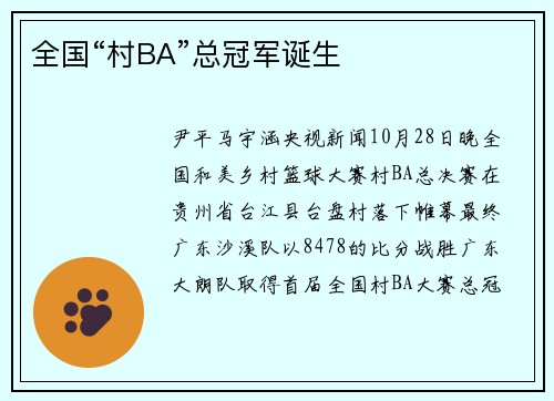 全国“村BA”总冠军诞生
