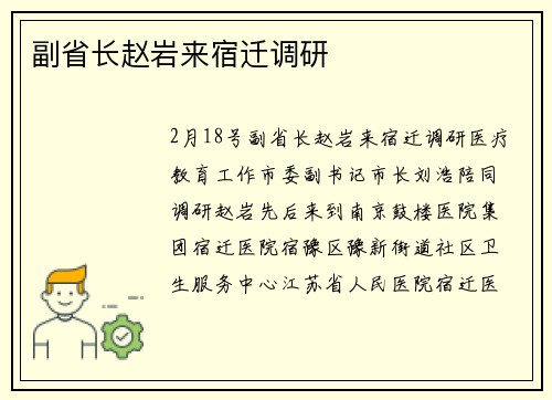 副省长赵岩来宿迁调研