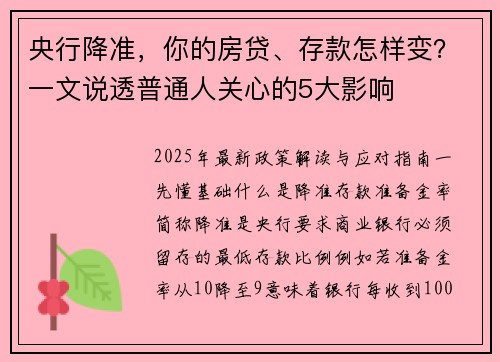 央行降准，你的房贷、存款怎样变？一文说透普通人关心的5大影响
