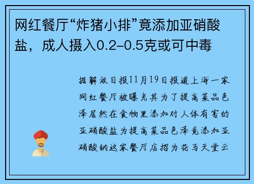 网红餐厅“炸猪小排”竟添加亚硝酸盐，成人摄入0.2-0.5克或可中毒