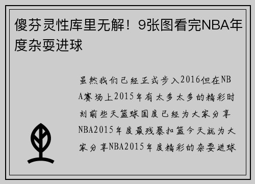 傻芬灵性库里无解！9张图看完NBA年度杂耍进球