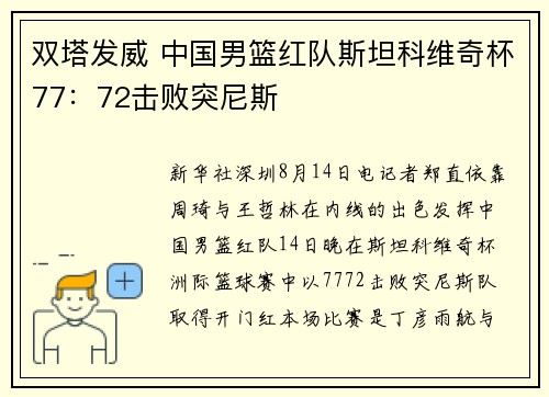 双塔发威 中国男篮红队斯坦科维奇杯77：72击败突尼斯