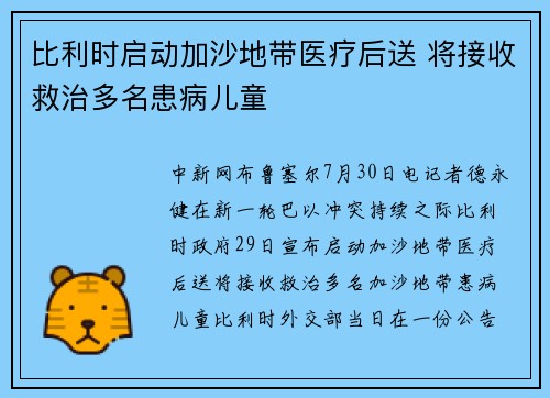 比利时启动加沙地带医疗后送 将接收救治多名患病儿童